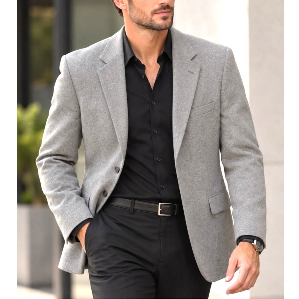 Kuppenheimer Mens 100% Lambs Wool Blazer Gray 2 Button Made USA Luxury Wool